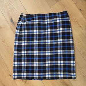 Classic Wool Blend Plaid Pencil Skirt Sz 6P Blue Black Academia Timeless Preppy